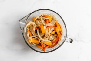 Mix oil, seasoning, vegetables mixed together.