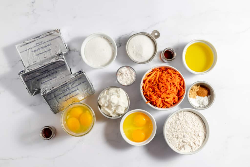Ingredients for cheesecake with carrot cake.