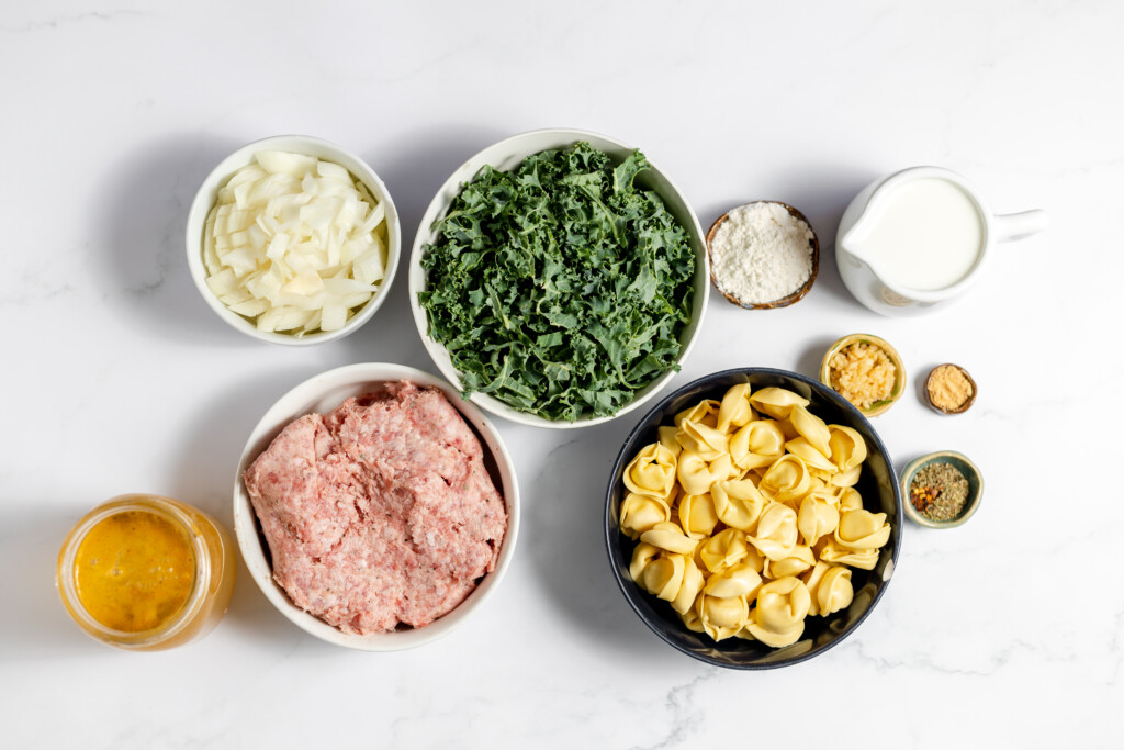 Ingredients for Sausage Tortellini Soup. 