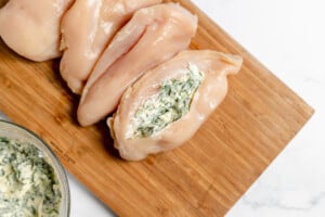 Stuffed chicken breast with spinach and cream cheese.