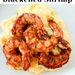 Pin graphic for air fryer blackened shrimp.