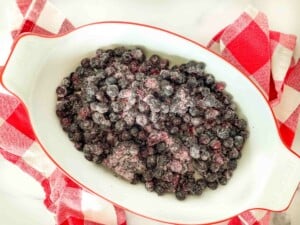 Frozen blueberries for blueberry dump cake.