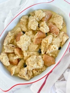 French toast baked without the blueberries added yet.