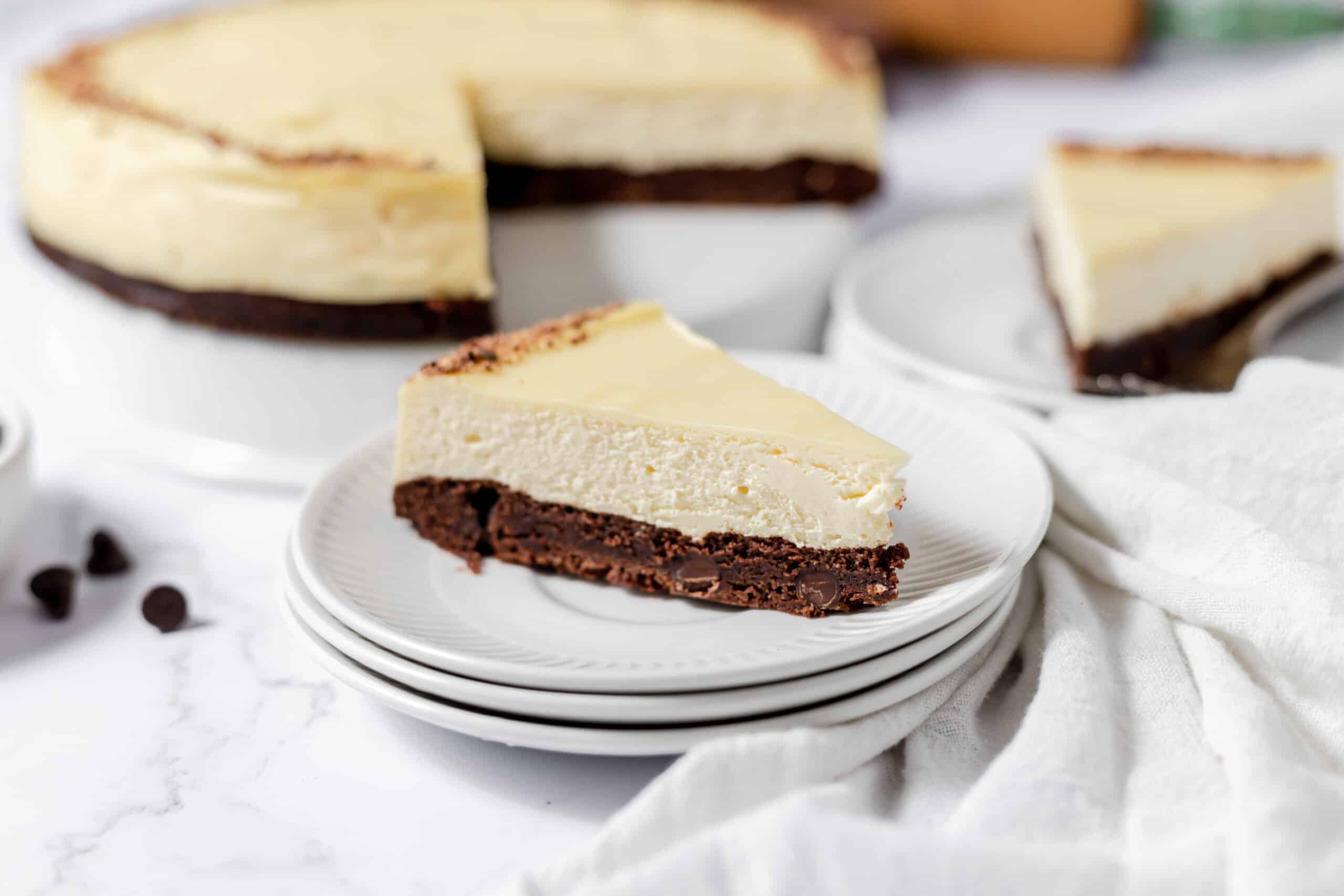 One perfect slice of brownie bottom cheesecake.