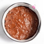 Brownie batter in prepared pan.