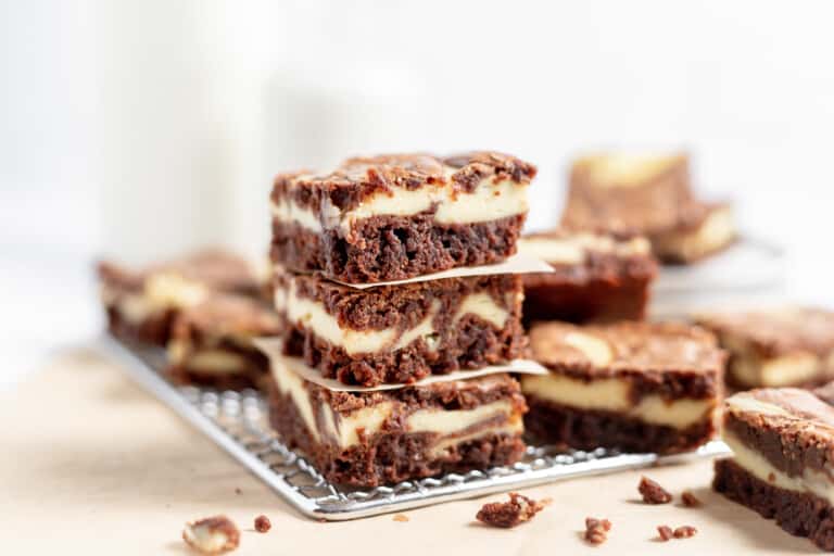 Stacked cheesecake brownies.