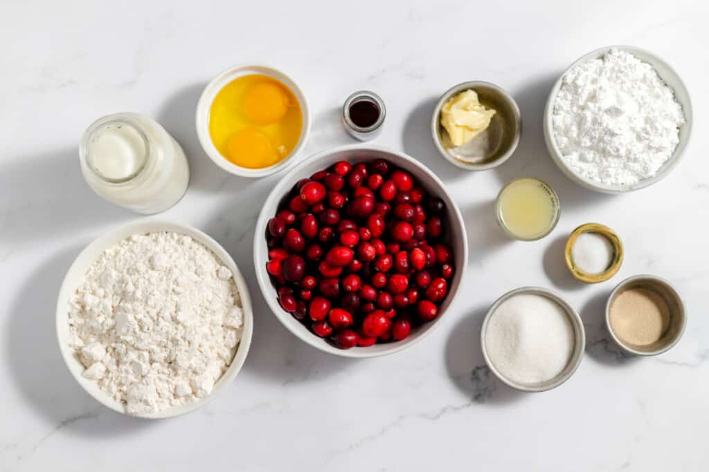 Ingredients for orange cranberry rolls. 