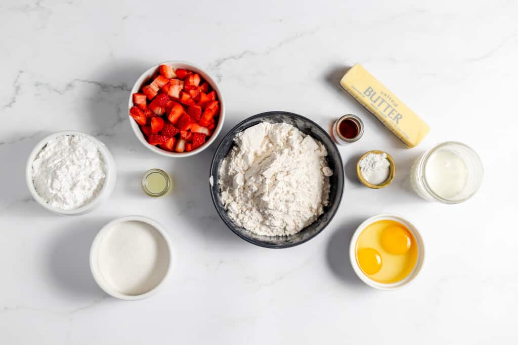 Ingredients for strawberry bread.