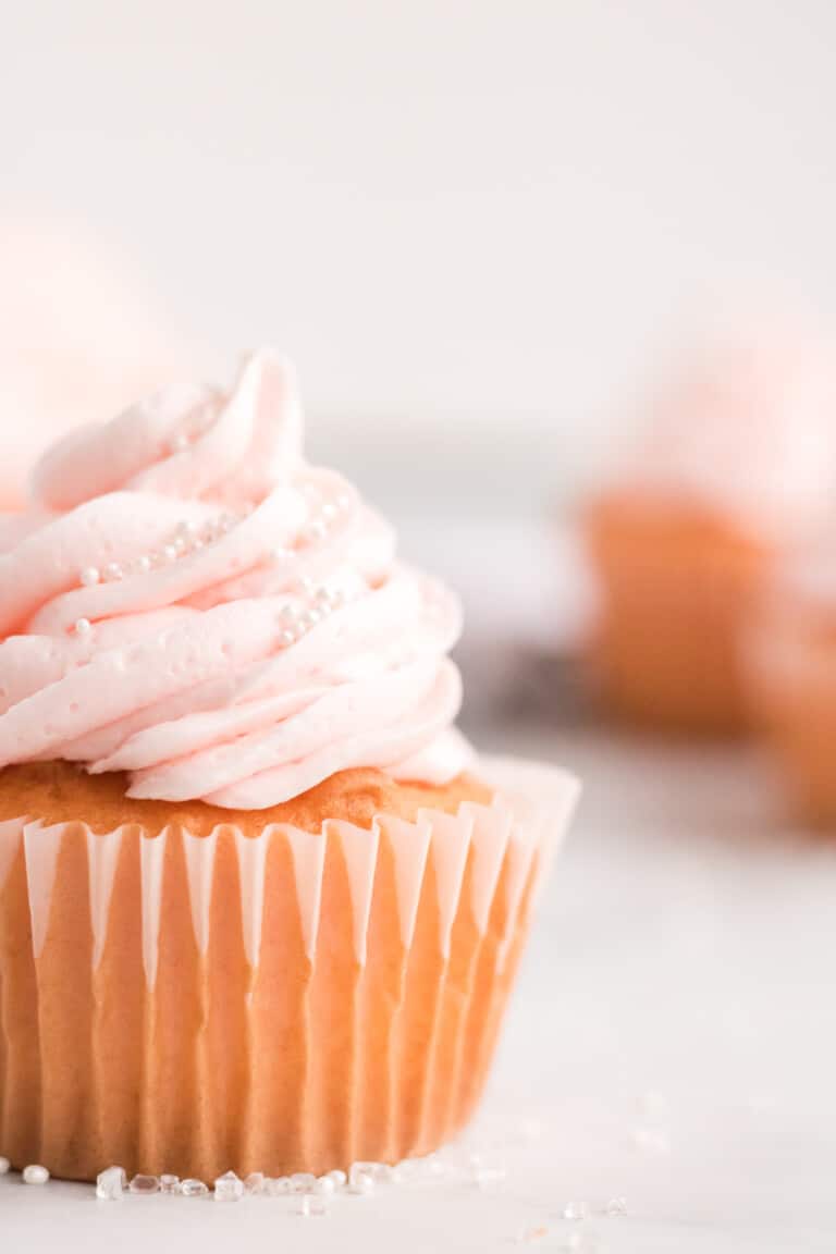 Pink Champagne Cupcakes with pink champagne frosting.
