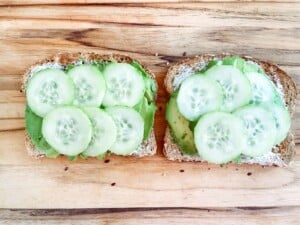Cucumber on avocado on toast.