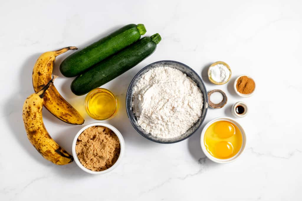 Ingredients for zucchini banana bread.