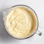 Finished cake batter in a mixing bowl.