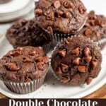 Pinterest graphic for double chocolate zucchini muffins.