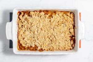 Baked crumble in a 9x13 pan.