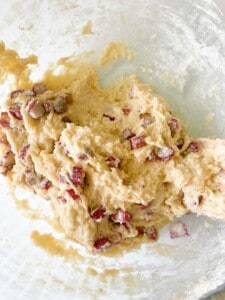 Muffin batter with fruit mixed in.