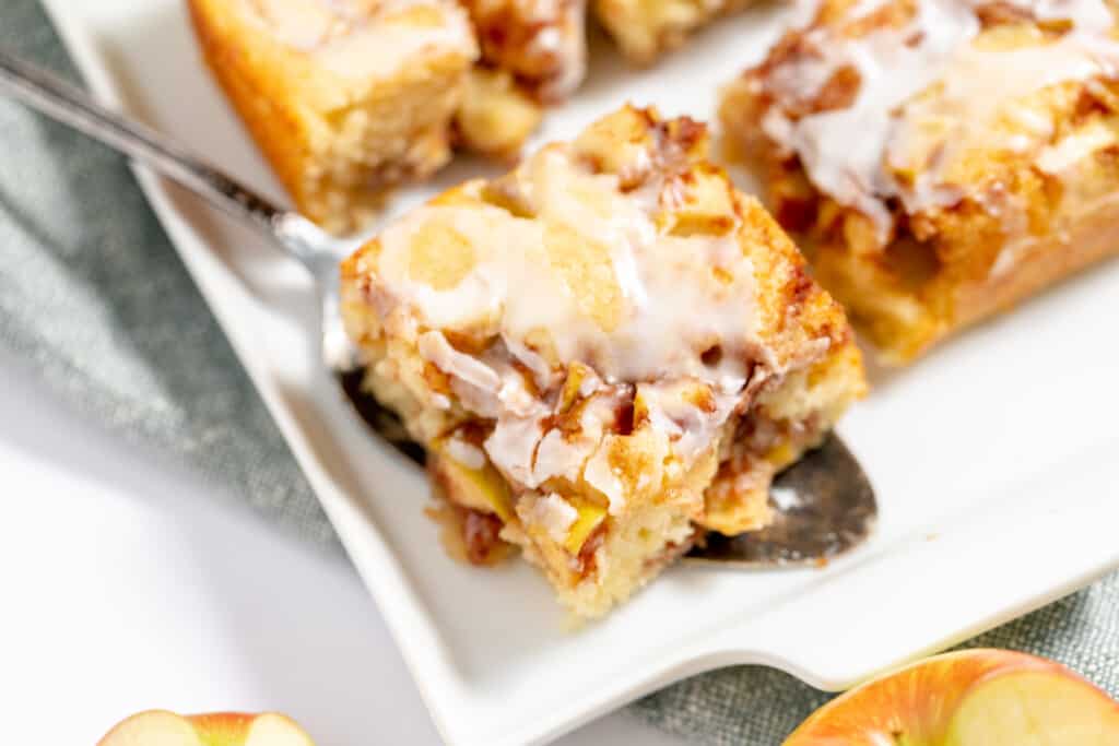 A slice of apple coffee cake.