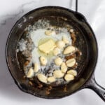 Garlic and butter in a skillet.