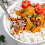 A bowl of enchilada meatballs.