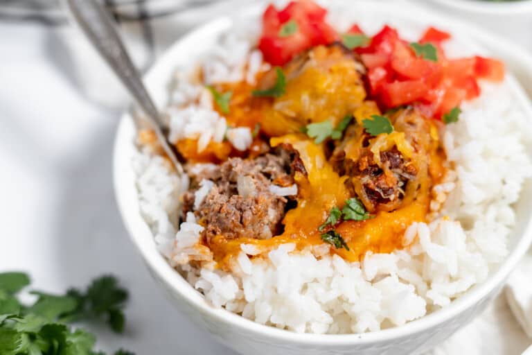 A bowl of enchilada meatballs.