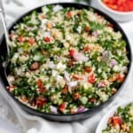 A bowl of kale quinoa salad.