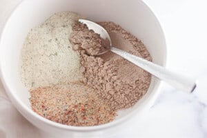 Ingredients in a bowl with a spoon.