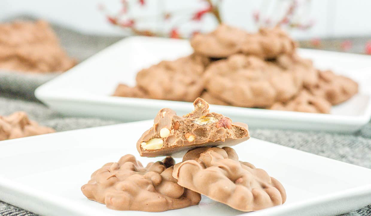 Candy clusters on a plate. 