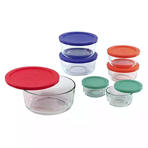 Pyrex Simply Store 14-Pc Glass Food Storage Container Set with Lid, 7-Cup, 4-Cup, 2-Cup & 1-Cup Round Meal Prep Containers with Lid, BPA-Free Lid, Dishwasher, Microwave and Freezer Safe