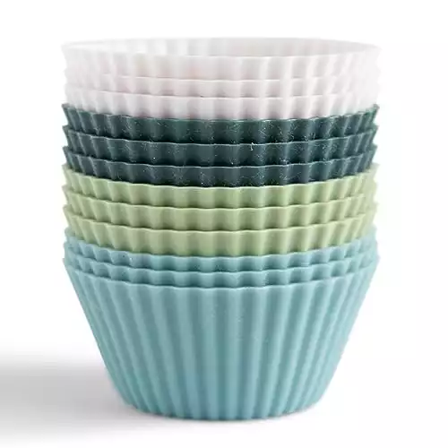 The Silicone Kitchen Reusable Silicone Baking Cups - Non-Toxic, BPA Free, Dishwasher Safe ((White, Navy, Sage Green, Dusty Blue), Standard)