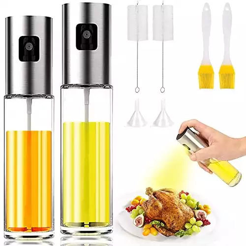 Fanfeigo 4 In 1 Oil Sprayer For Cooking Air Fryer Mister 100ml Food Grade Olive Vegetable Oil Vinegar Pump Dispenser Spray Versatile Glass Bottle Spritzer For Kitchen Baking Salad Grilling BBQ (2pack)