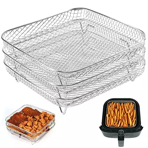 BYKITCHEN 8 inch Square Air Fryer Rack, Set of 3, Stackable Multi-Layer Stainless Steel Dehydrator Rack, Square Air Fryer Accessories for Cosori, Instant Vortex, Nuwave Air Fryer, Ninja Foodi Grill