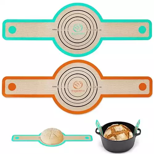 Silicone Bread Sling Dutch Oven - Best Japan Silicone. Non-Stick & Easy Clean Reusable Silicone Bread Baking Mat. With Extra Long Handles Bread Baking Sheet Liner, 2 Mix Colour set Transferable Do...