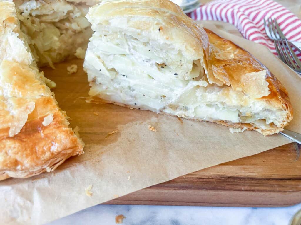 A pie with a slice taken out of it.