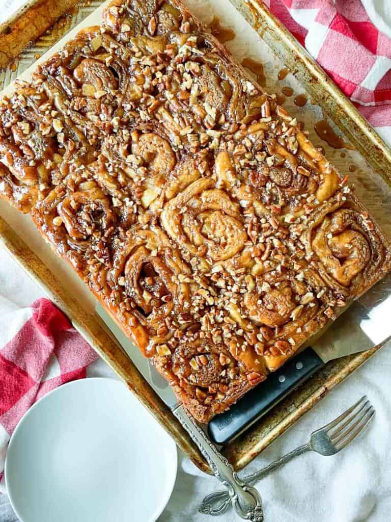 Apple Cinnamon Roll on a spatula.