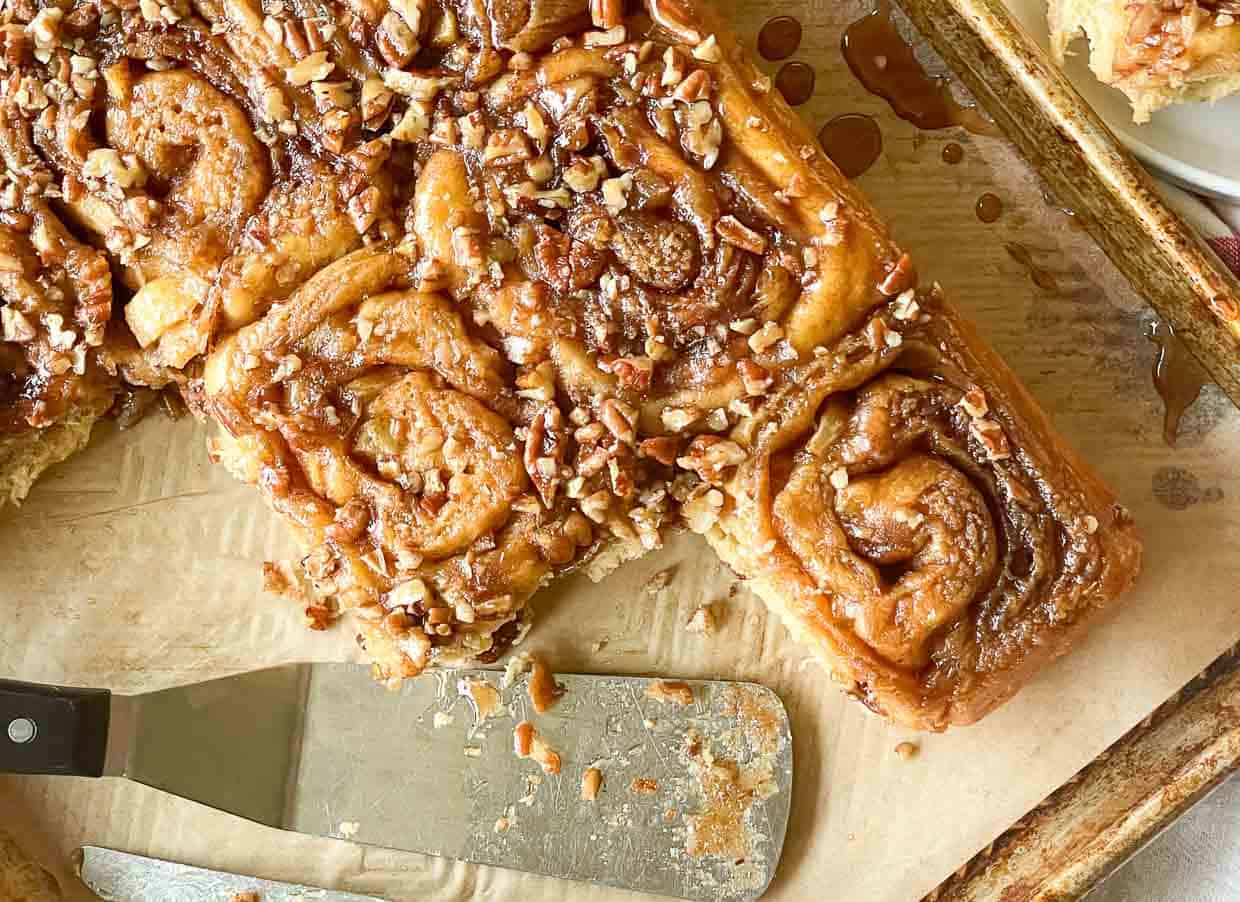 Apple Cinnamon Roll on a spatula. 