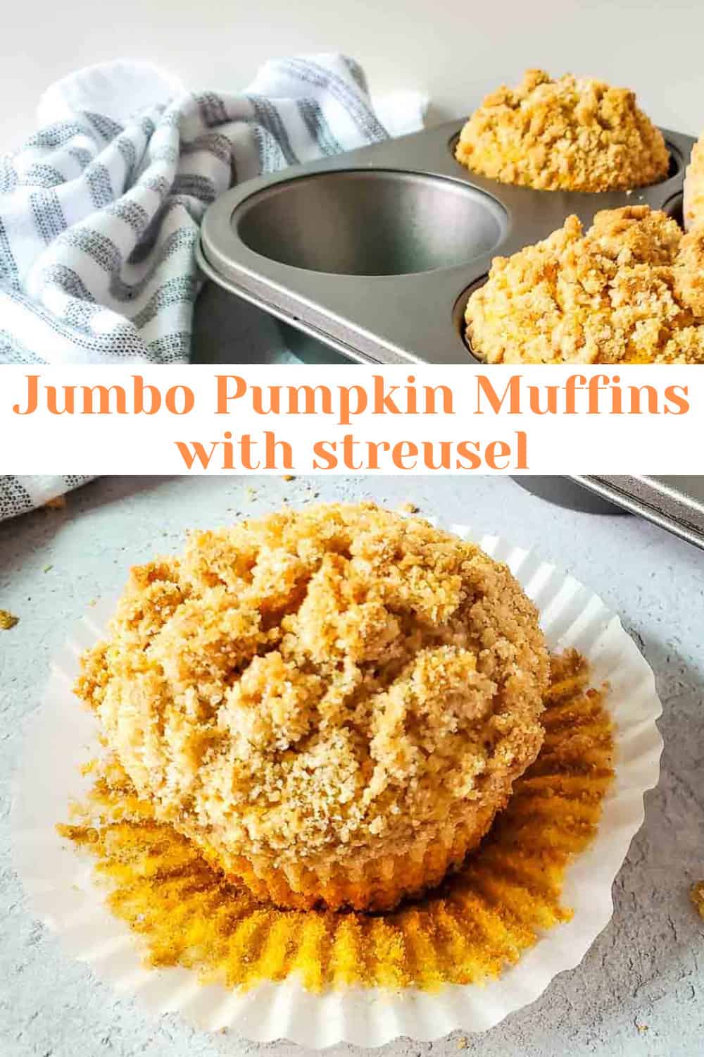 Jumbo pumpkin muffins with struesel baked in a muffin tin.