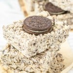 Oreo granola bars stacked on top of each other.
