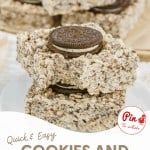 Stacked cookies-and-cream treats with an oreo cookie on top, promoted as a quick and easy recipe.