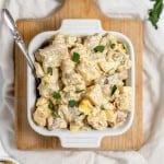 A bowl of mustard potato salad.