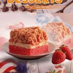 Collage of no-bake desserts including Oreo bites, strawberry crumble, cheesecake slice with a flag, and strawberry parfait, with the text "No-Bake Desserts.