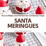 Rows of Santa Meringues, decorated with red hats and white beards, are arranged on a wire cooling rack.